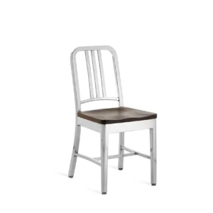 1104 Navy Chair with Walnut Wood Seat Polished